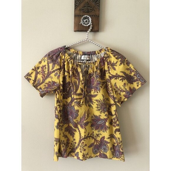 J.CREW Tops - JCrew Collection Womens Size XXS Tie Neck Cotton Top Ratti Paisley Yellow